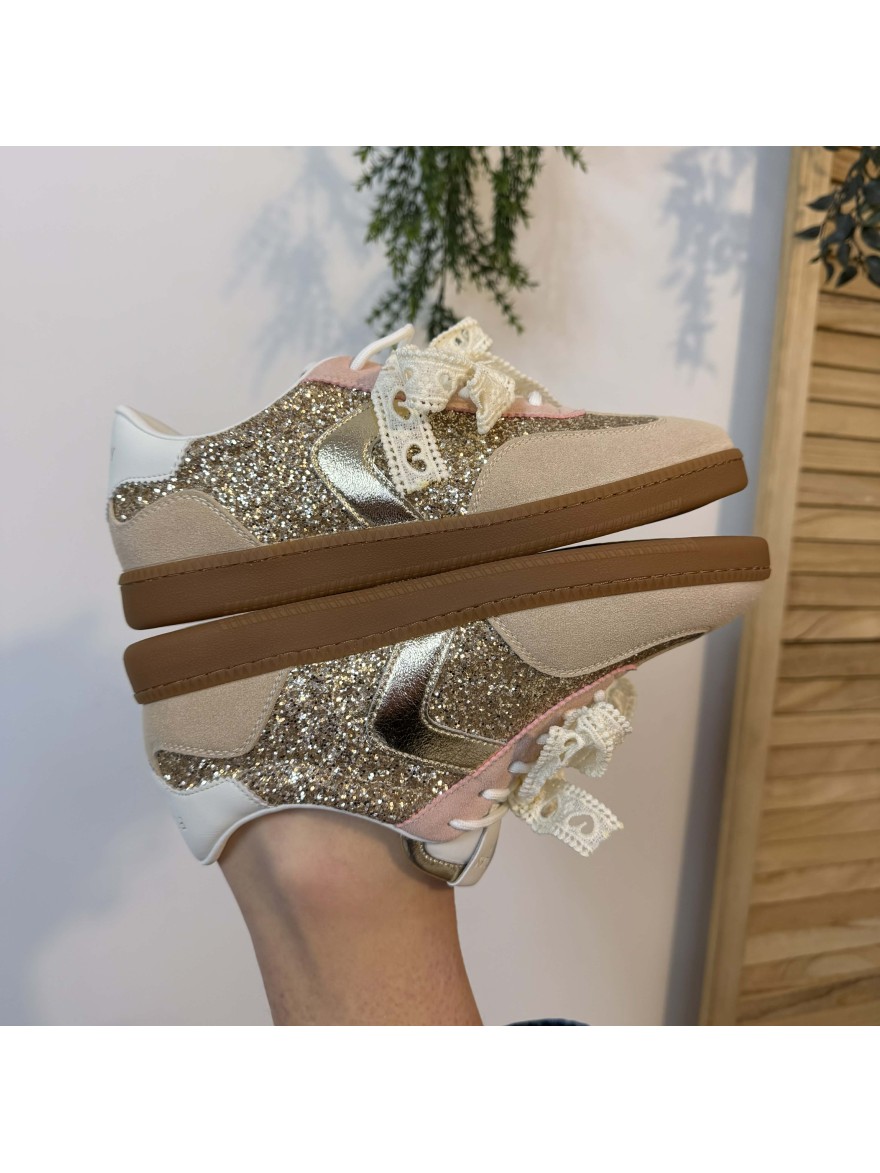 Basket Findlay Pailletée Beige Doré Femme Tendance | Marina & Paloma