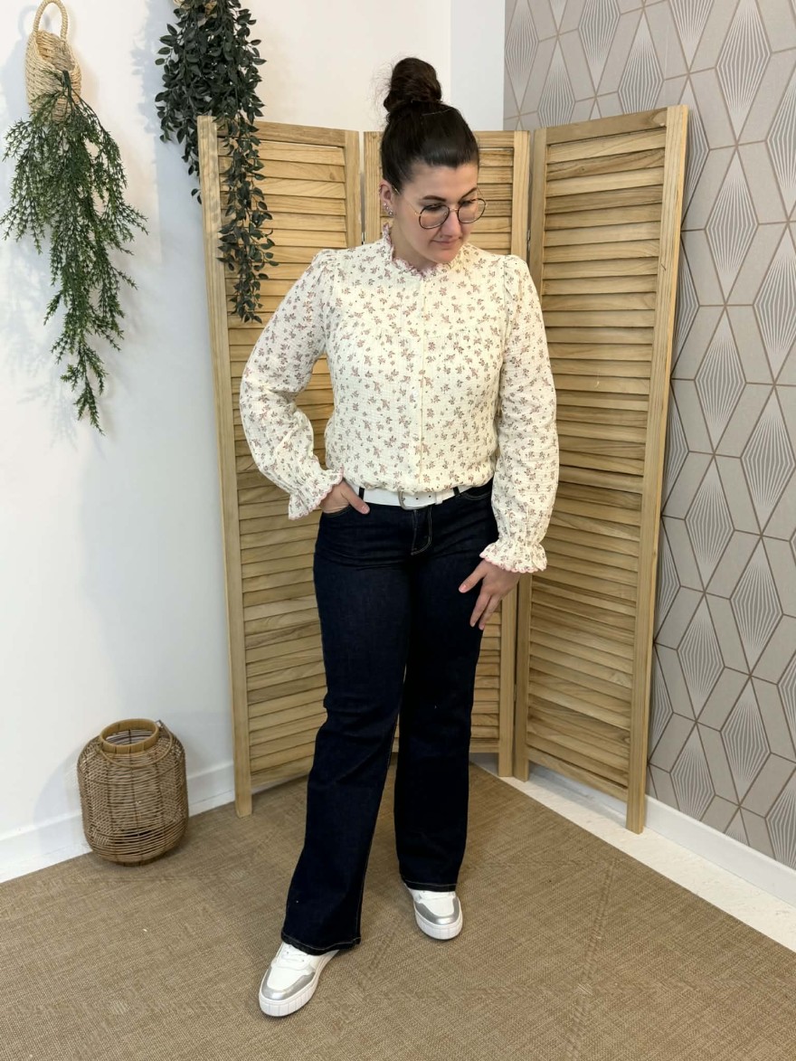 Chemise Emma et Ella coton fleuri col volanté femme | Marina & Paloma