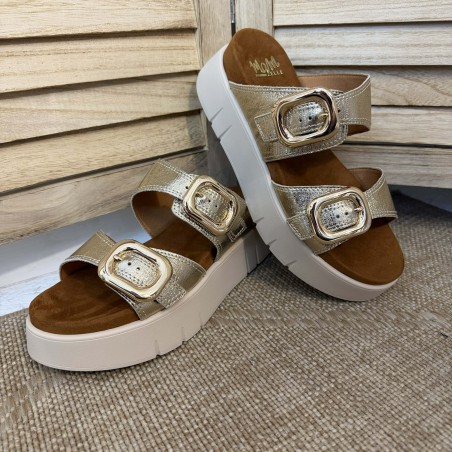 Mule Mamzelle Or Umbo Cuir Doré Compensée Chic | Marina & Paloma