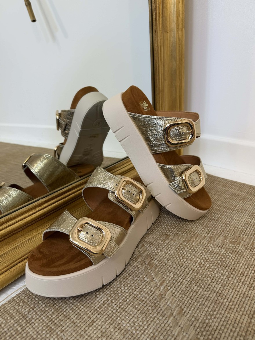 Mule Mamzelle Or Umbo Cuir Doré Compensée Chic | Marina & Paloma