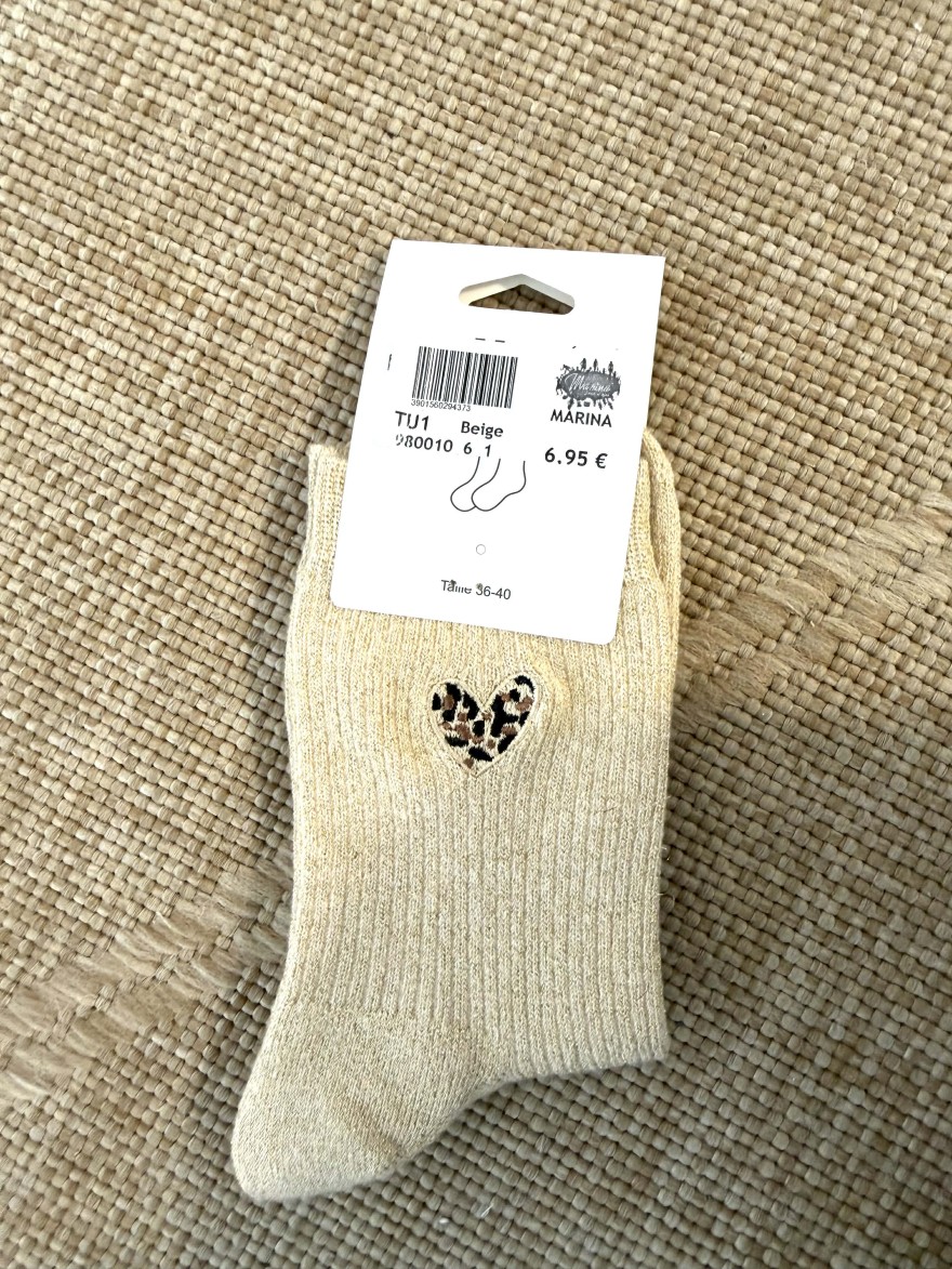 Chaussettes pailletées cœur léopard femme tendance | Marina & Paloma