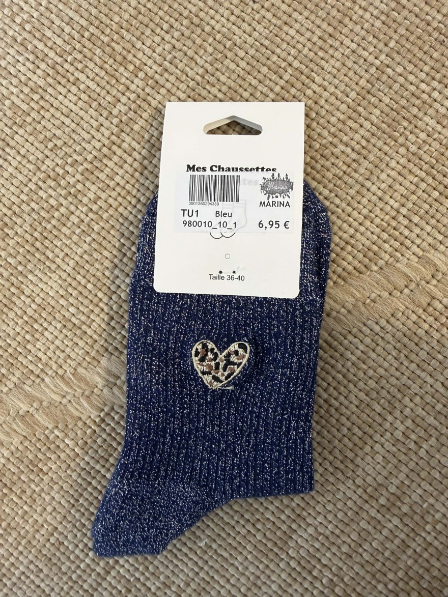 Chaussettes pailletées cœur léopard femme tendance | Marina & Paloma