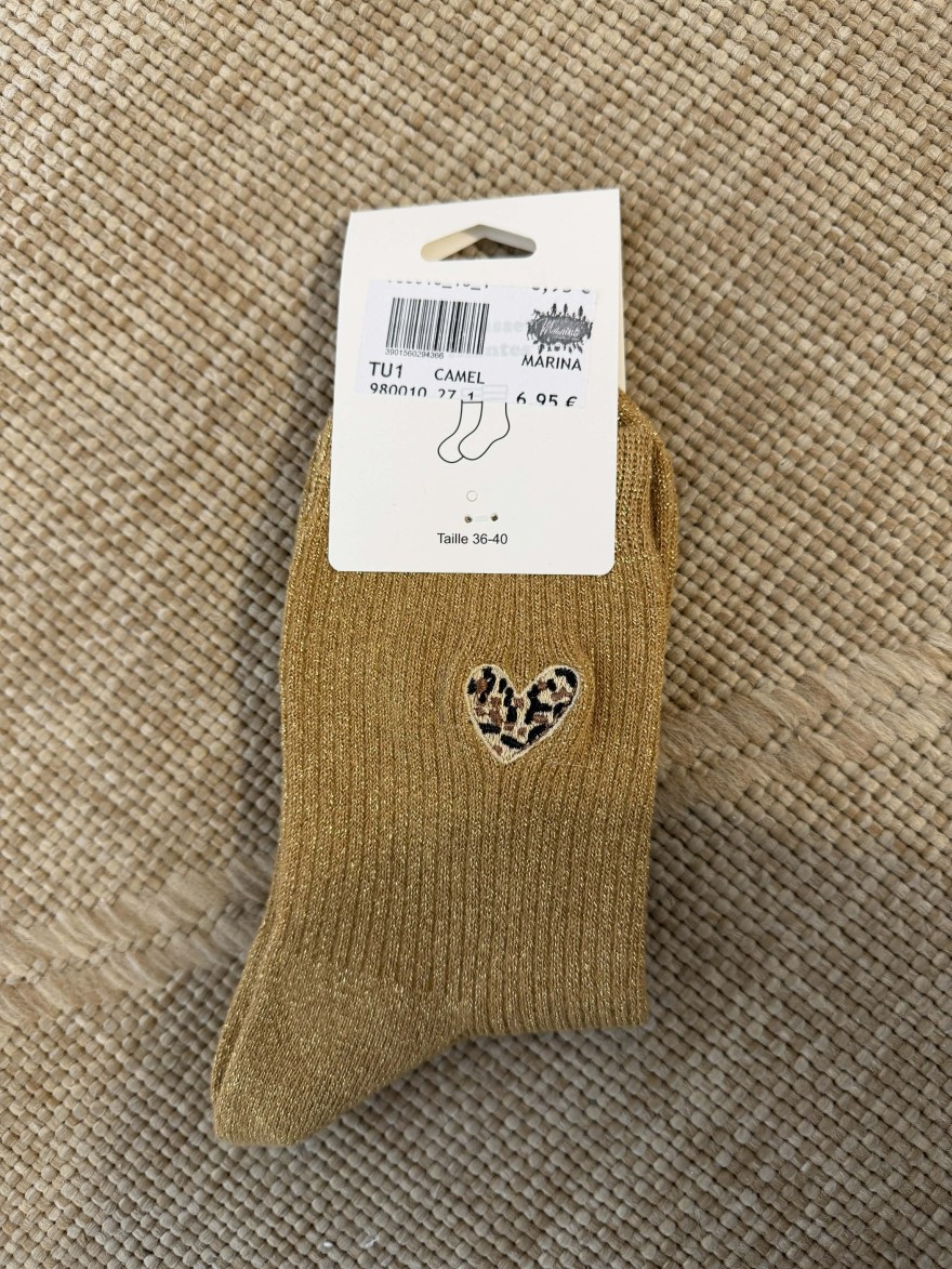 Chaussettes pailletées cœur léopard femme tendance | Marina & Paloma