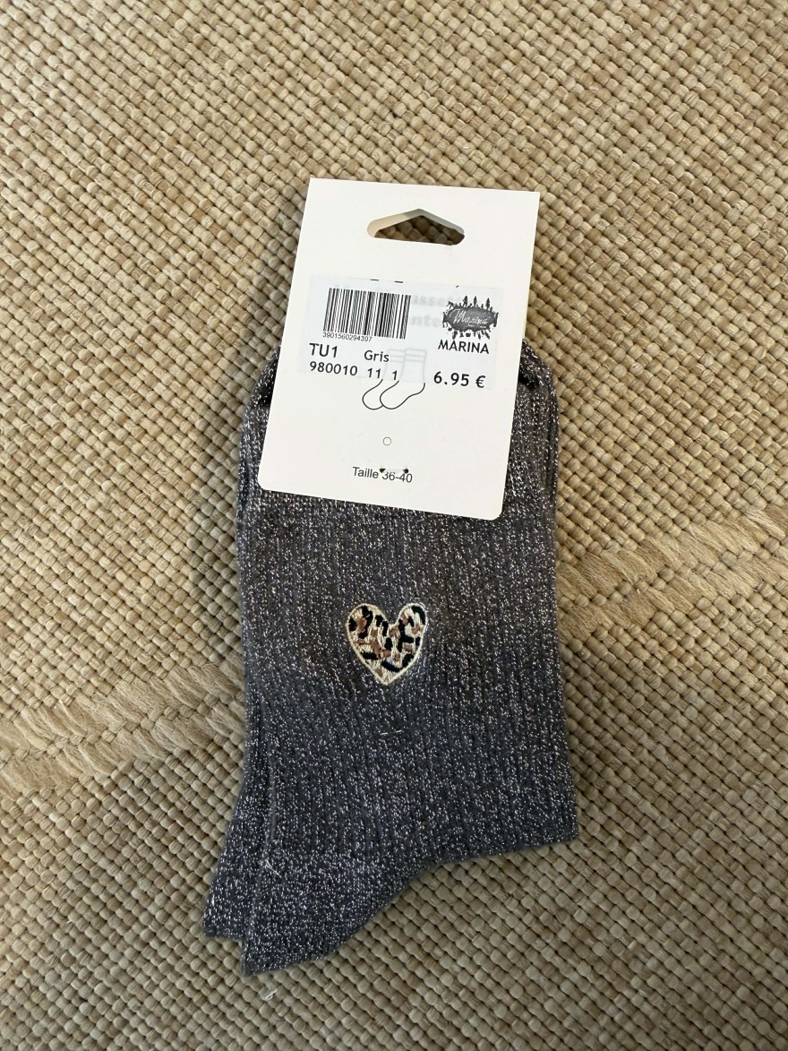 Chaussettes pailletées cœur léopard femme tendance | Marina & Paloma