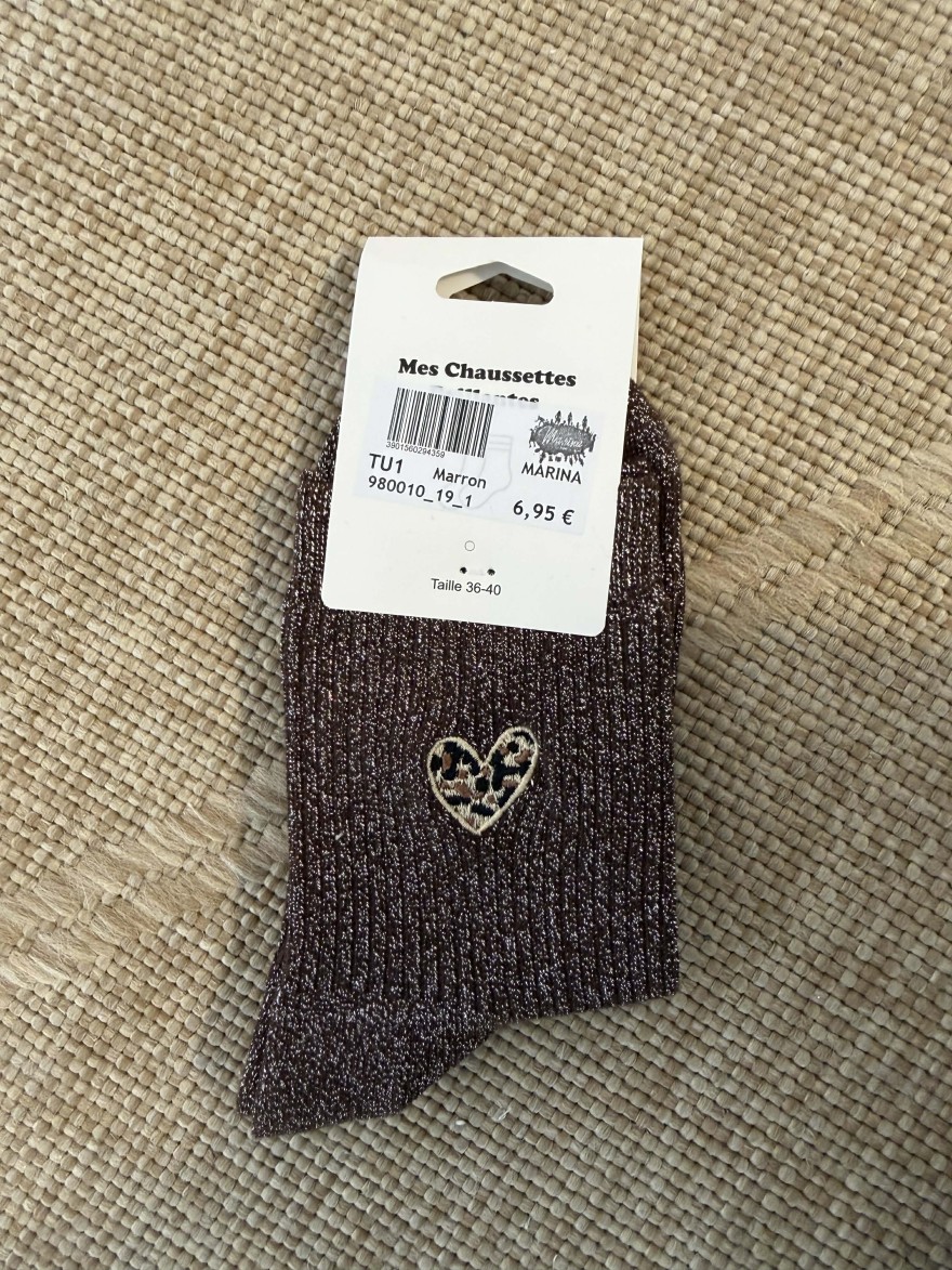 Chaussettes pailletées cœur léopard femme tendance | Marina & Paloma