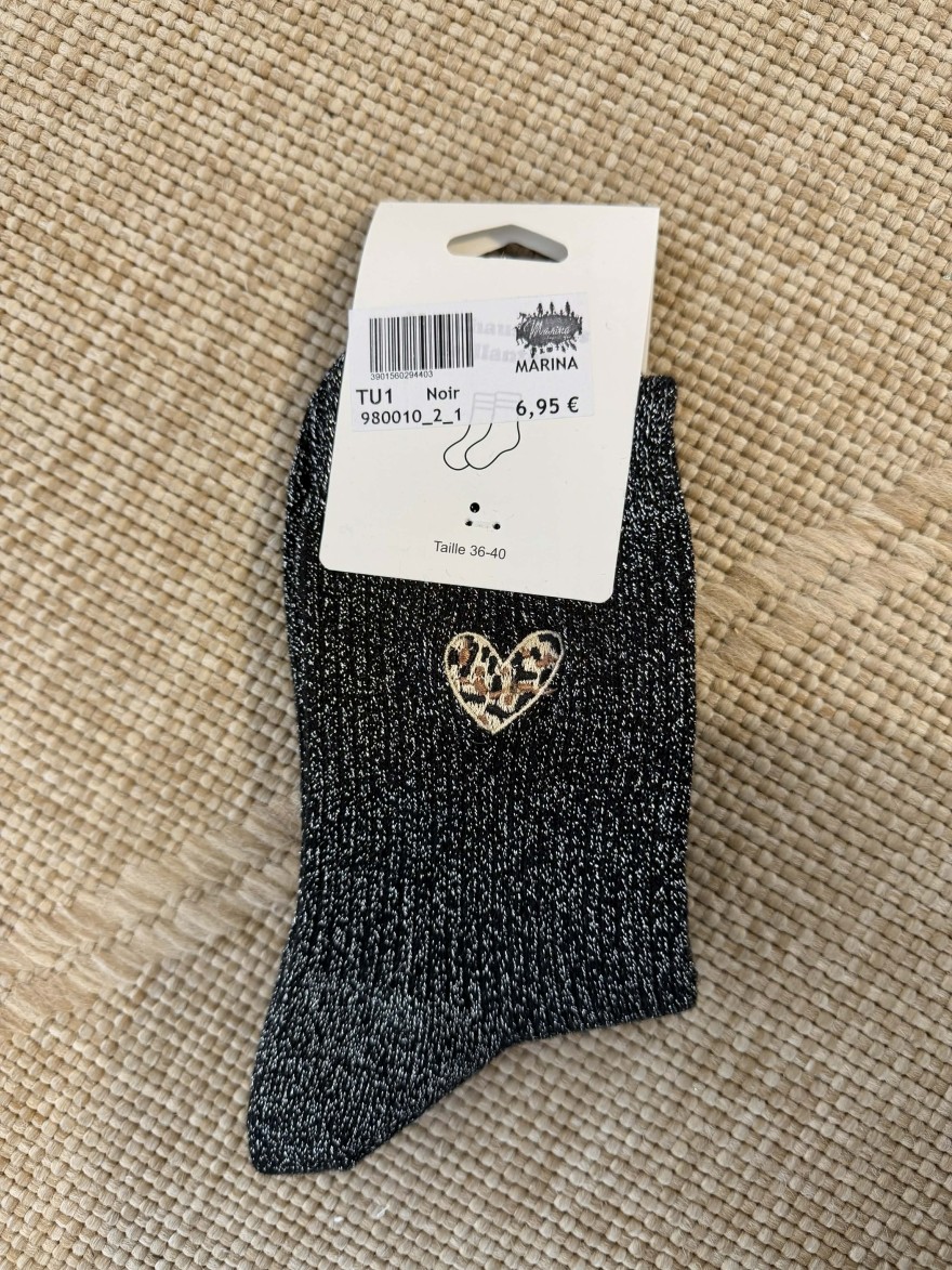 Chaussettes pailletées cœur léopard femme tendance | Marina & Paloma