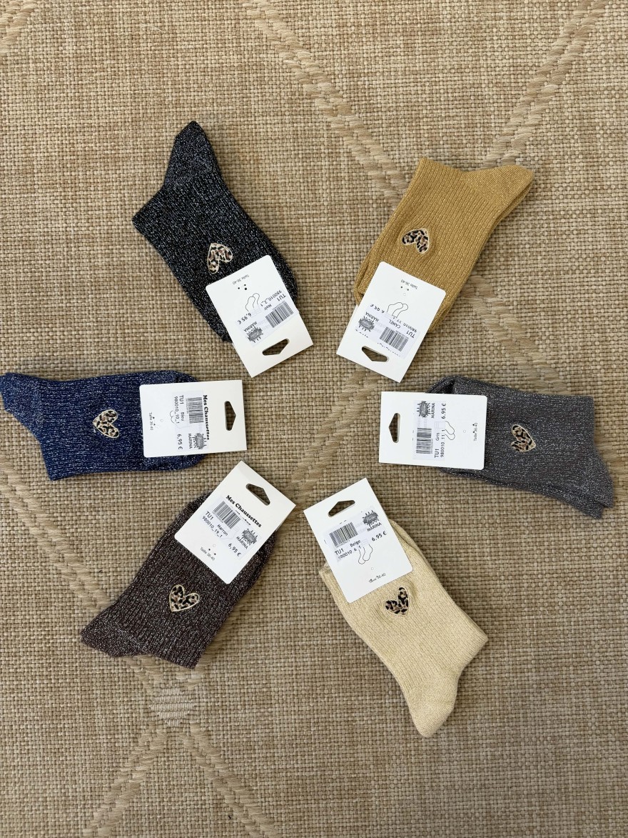 Chaussettes pailletées cœur léopard femme tendance | Marina & Paloma