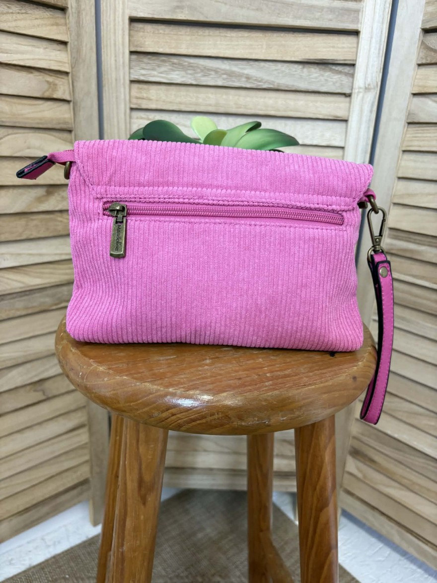 Sac Bandoulière Rose Velours Côtelé Abeille | Marina & Paloma