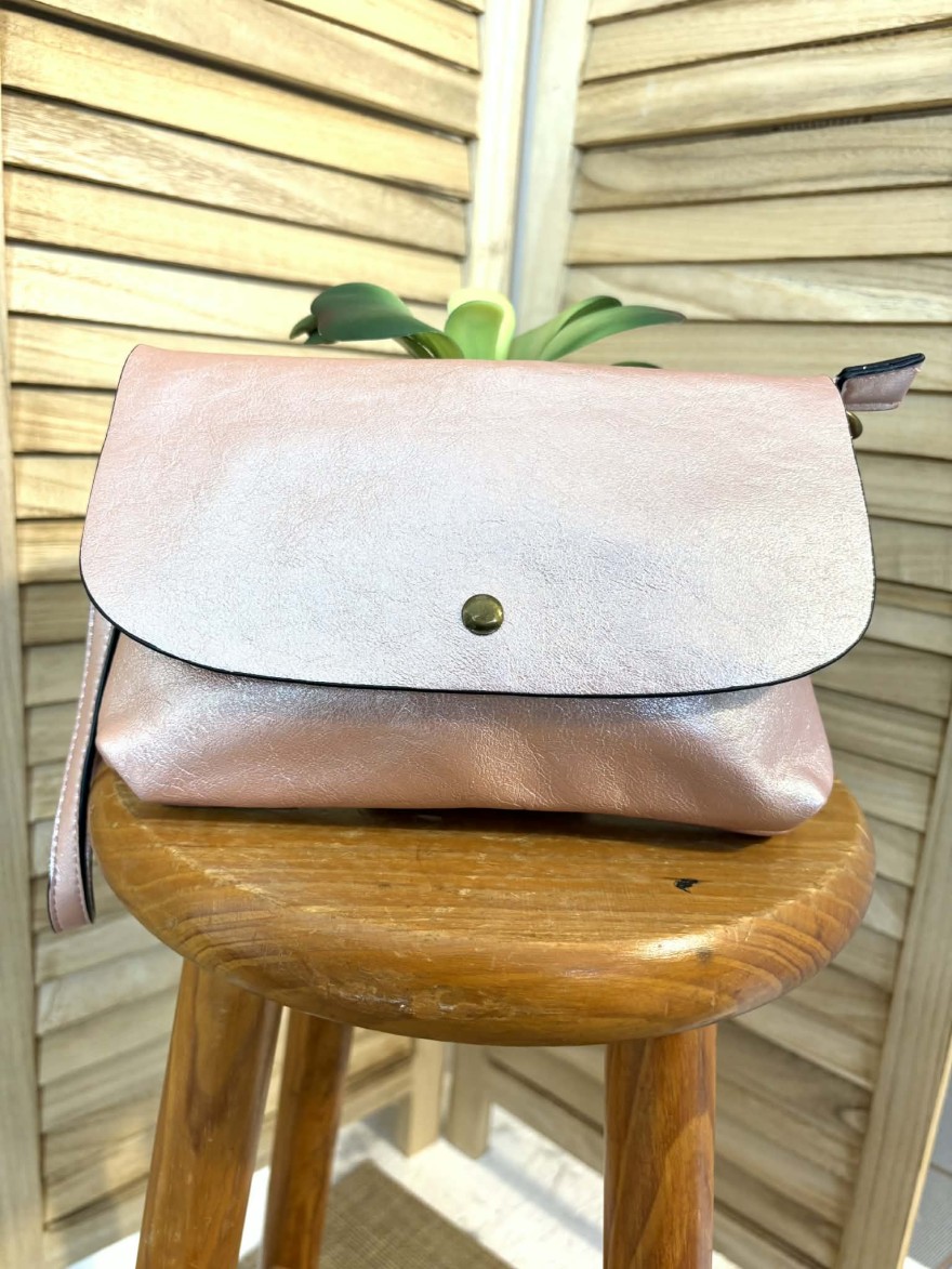 Sac Bandoulière Marina rose métallisé compact chic | Marina & Paloma