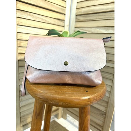 Sac Bandoulière Marina rose métallisé compact chic | Marina & Paloma