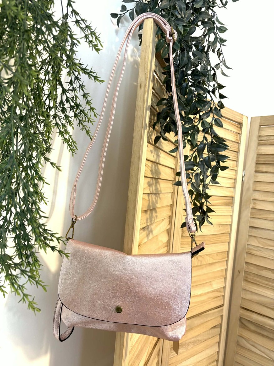 Sac Bandoulière Marina rose métallisé compact chic | Marina & Paloma