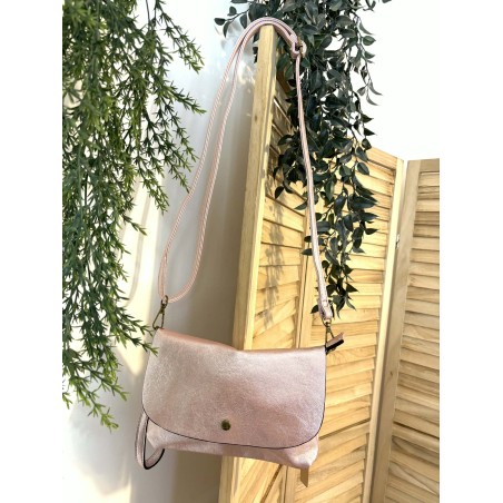 Sac Bandoulière Marina rose métallisé compact chic | Marina & Paloma