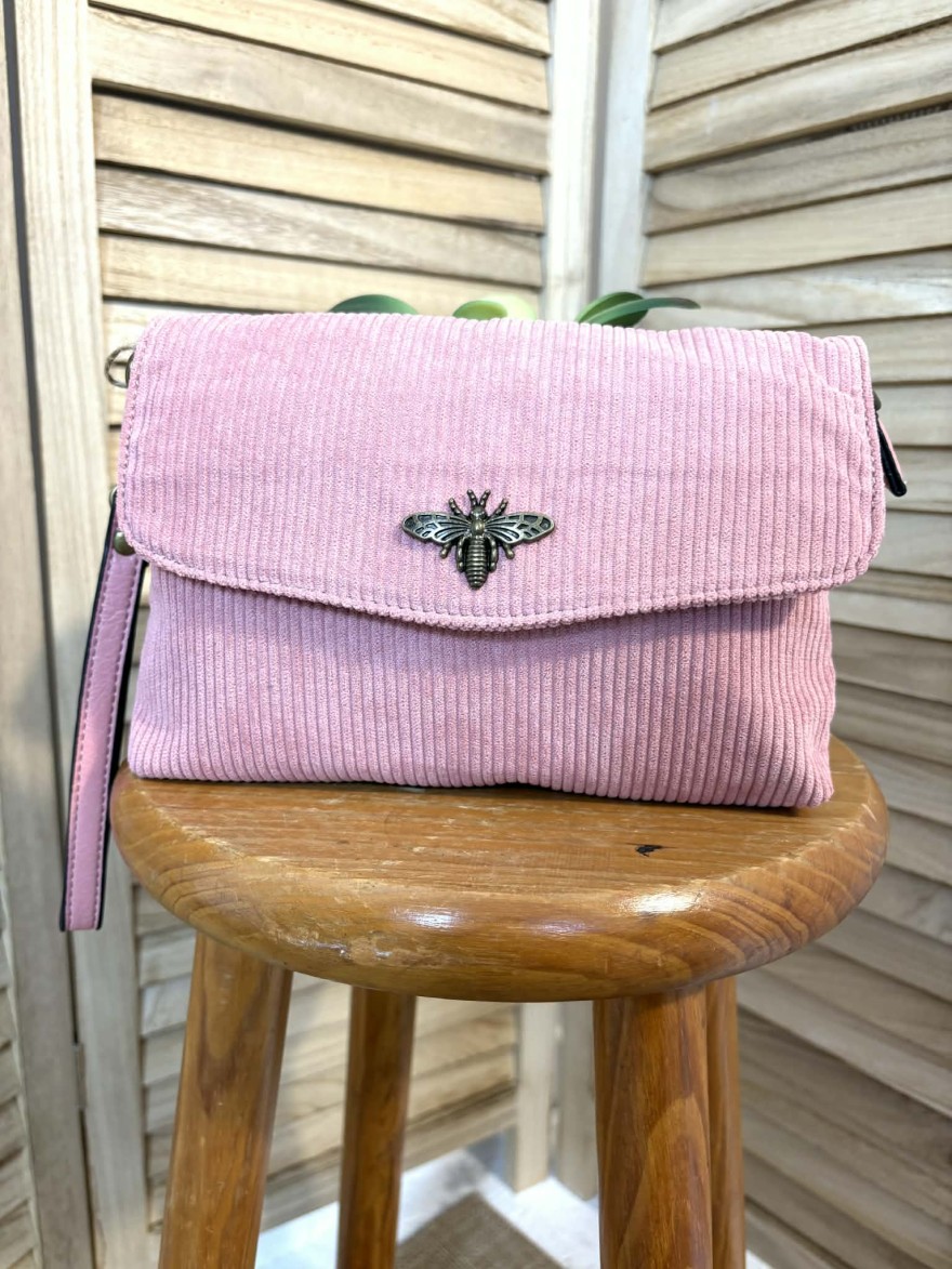 Sac Bandoulière velours rose abeille chic | Marina & Paloma