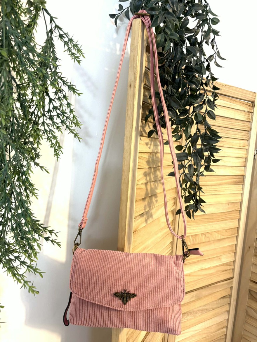 Sac Bandoulière velours rose abeille chic | Marina & Paloma