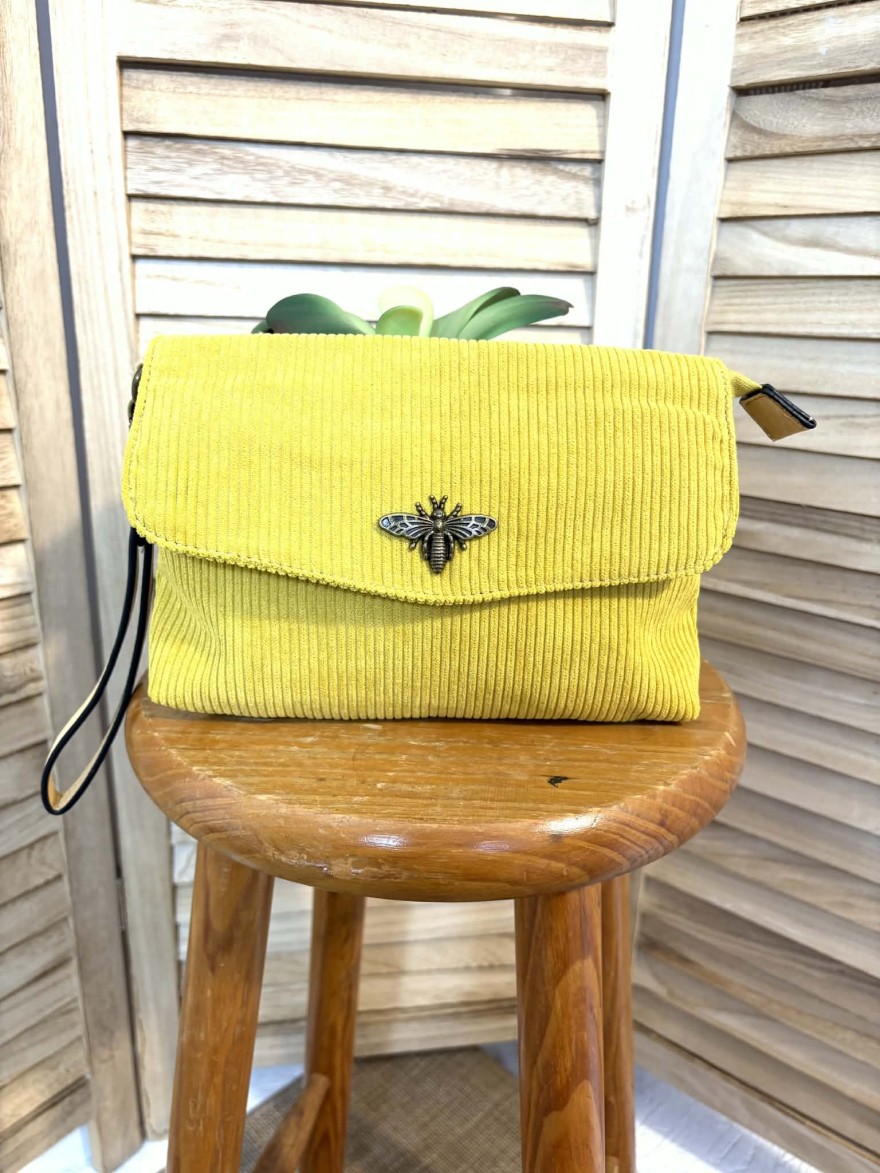 Sac Bandoulière Marina velours jaune abeille tendance | Marina & Paloma