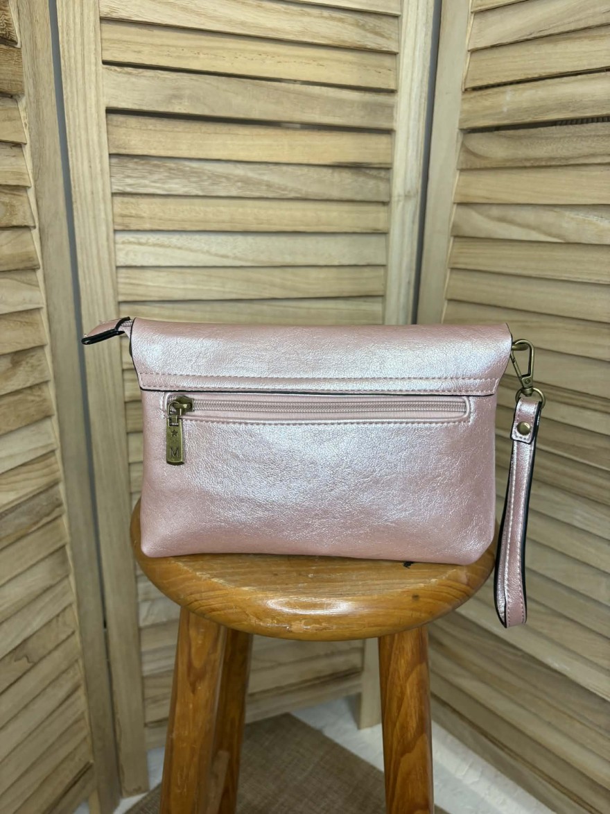 Sac Bandoulière Marina rose métallisé compact chic | Marina & Paloma