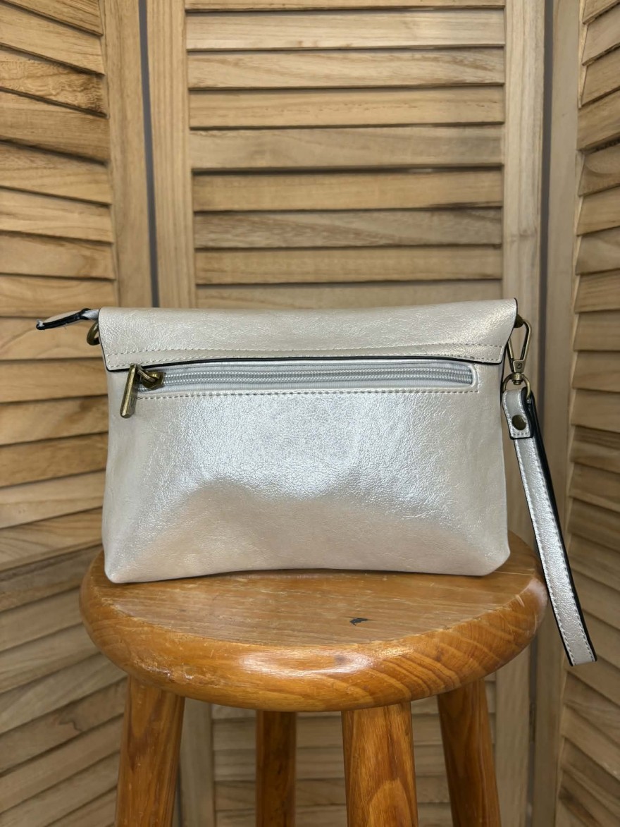 Sac Bandoulière Marina gris métallisé chic compact | Marina & Paloma