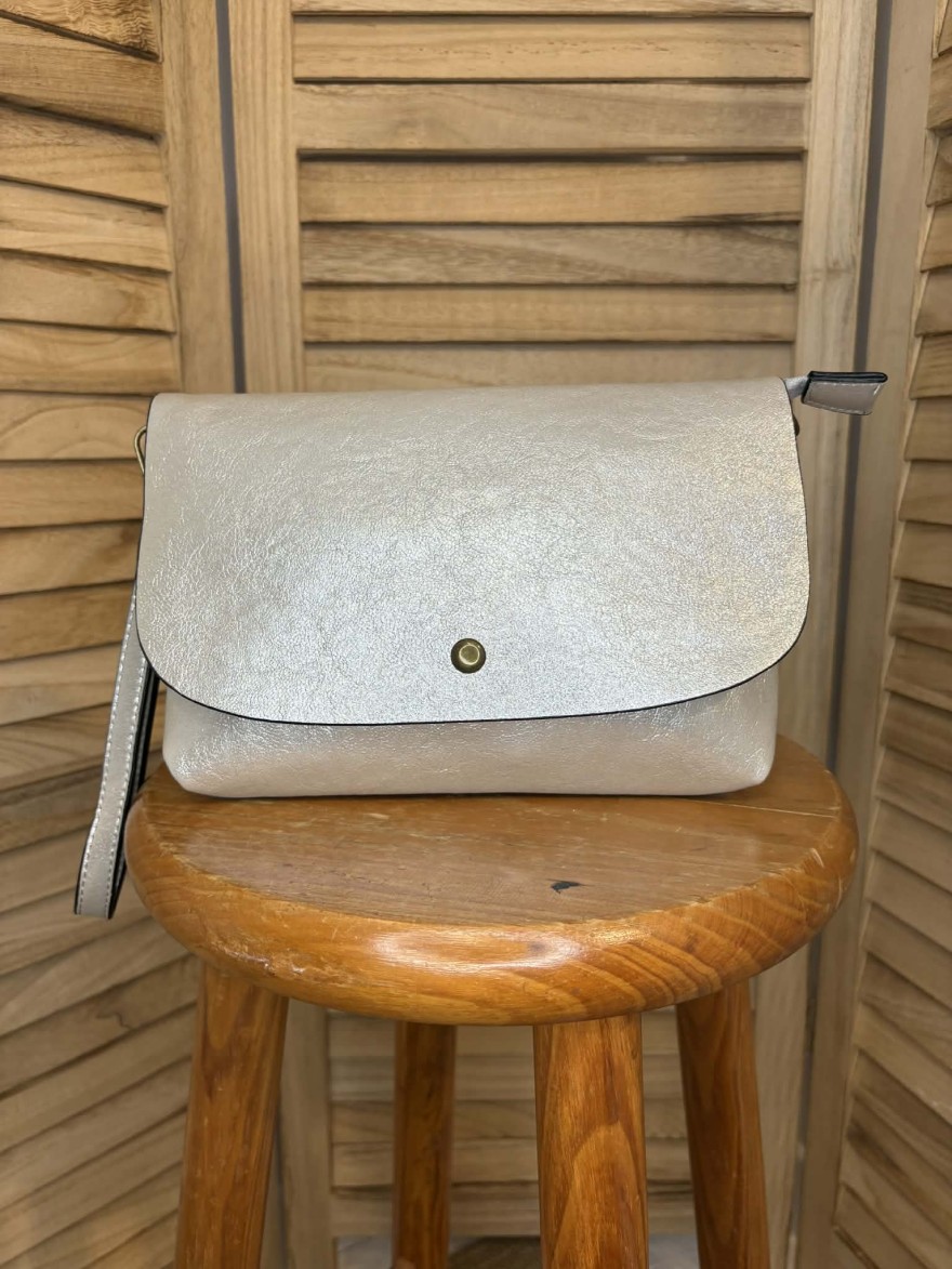 Sac Bandoulière Marina gris métallisé chic compact | Marina & Paloma