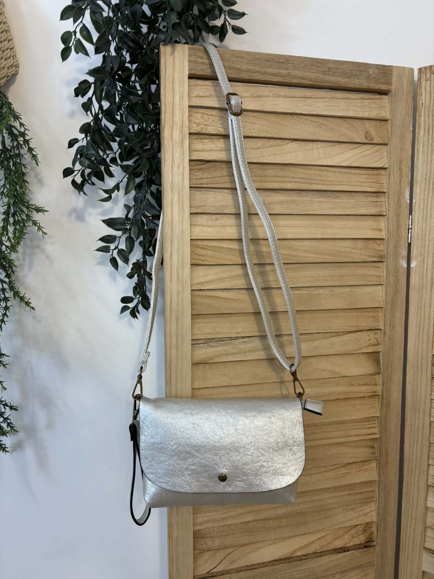 Sac Bandoulière Marina gris métallisé chic compact | Marina & Paloma