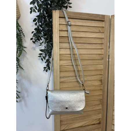 Sac Bandoulière Marina gris métallisé chic compact | Marina & Paloma