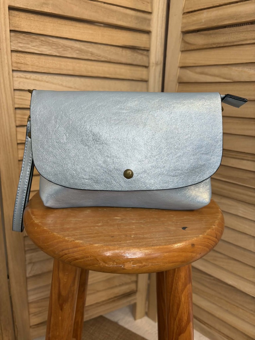Sac Bandoulière Marina bleu métallisé chic compact | Marina & Paloma