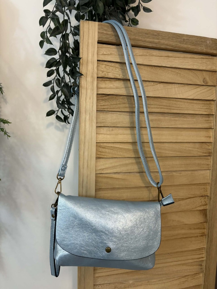 Sac Bandoulière Marina bleu métallisé chic compact | Marina & Paloma