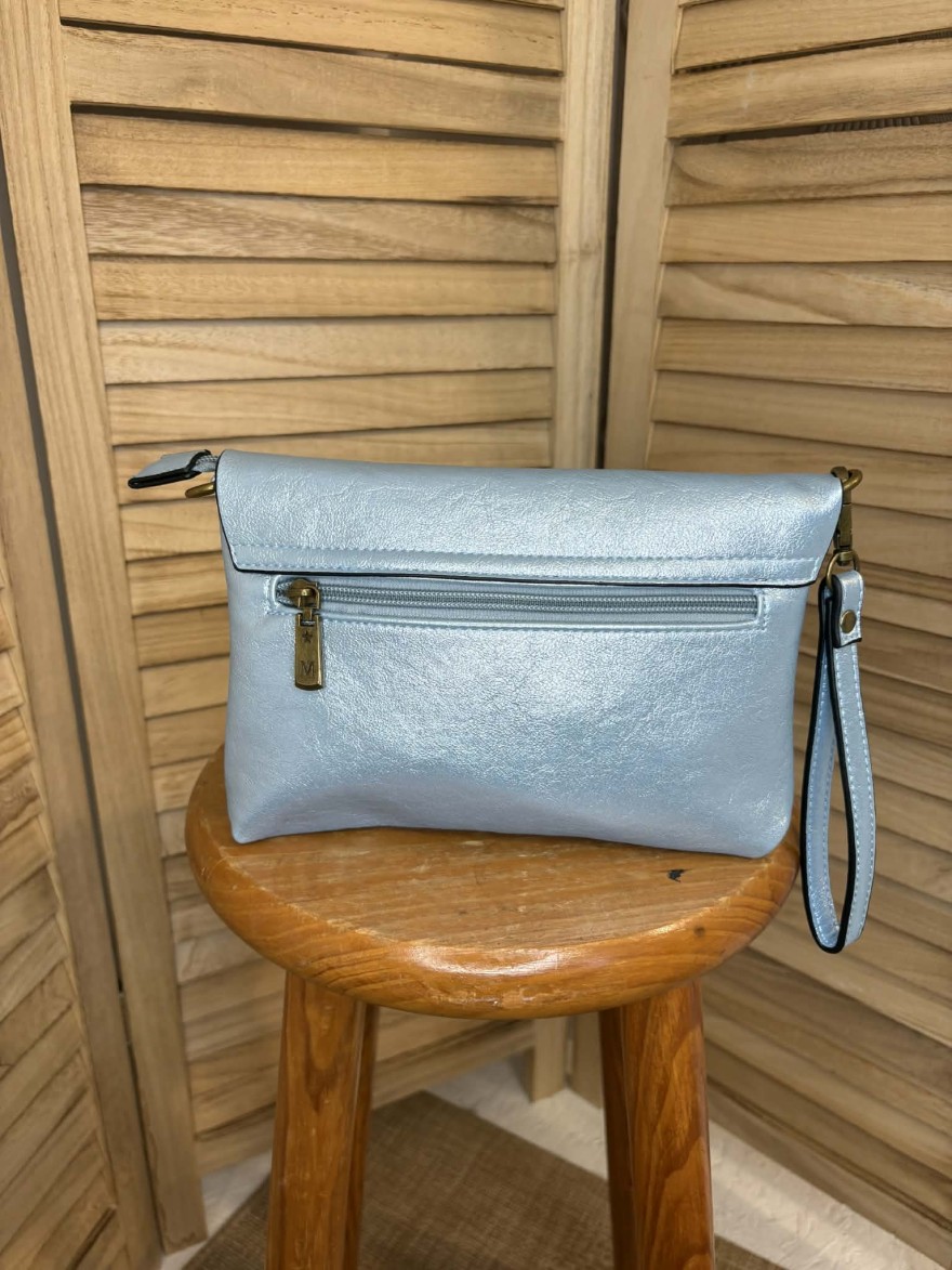 Sac Bandoulière Marina bleu métallisé chic compact | Marina & Paloma