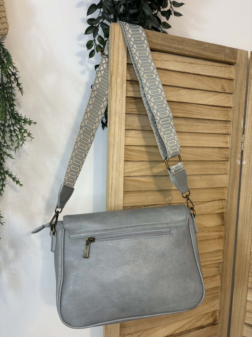 Sac Bandoulière Bleu Gris Élégant à sangle motifée | Marina & Paloma