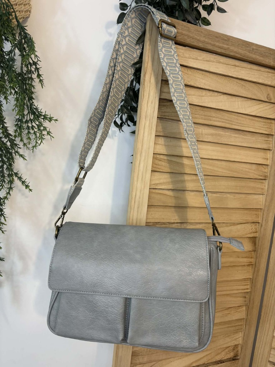 Sac Bandoulière Bleu Gris Élégant à sangle motifée | Marina & Paloma