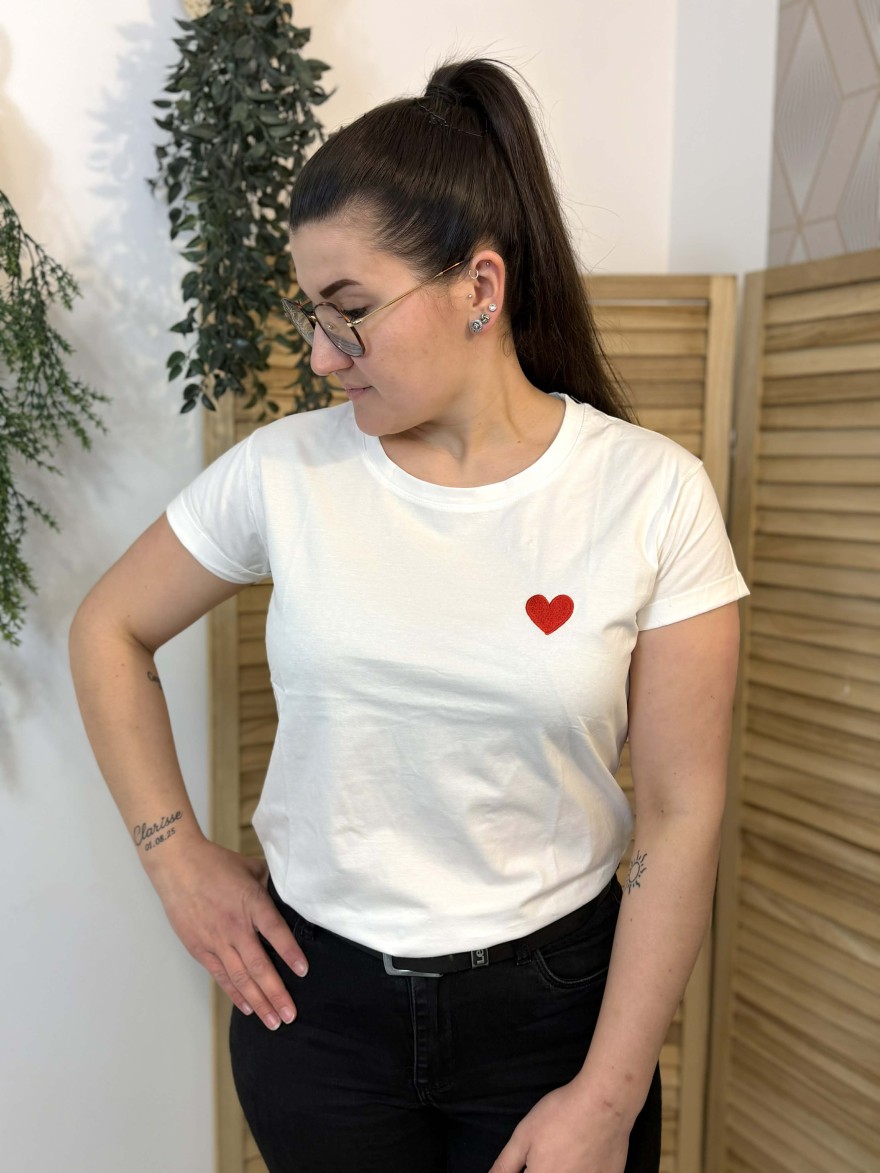 T-shirt Cœur Rouge coton coupe droite | Marina & Paloma