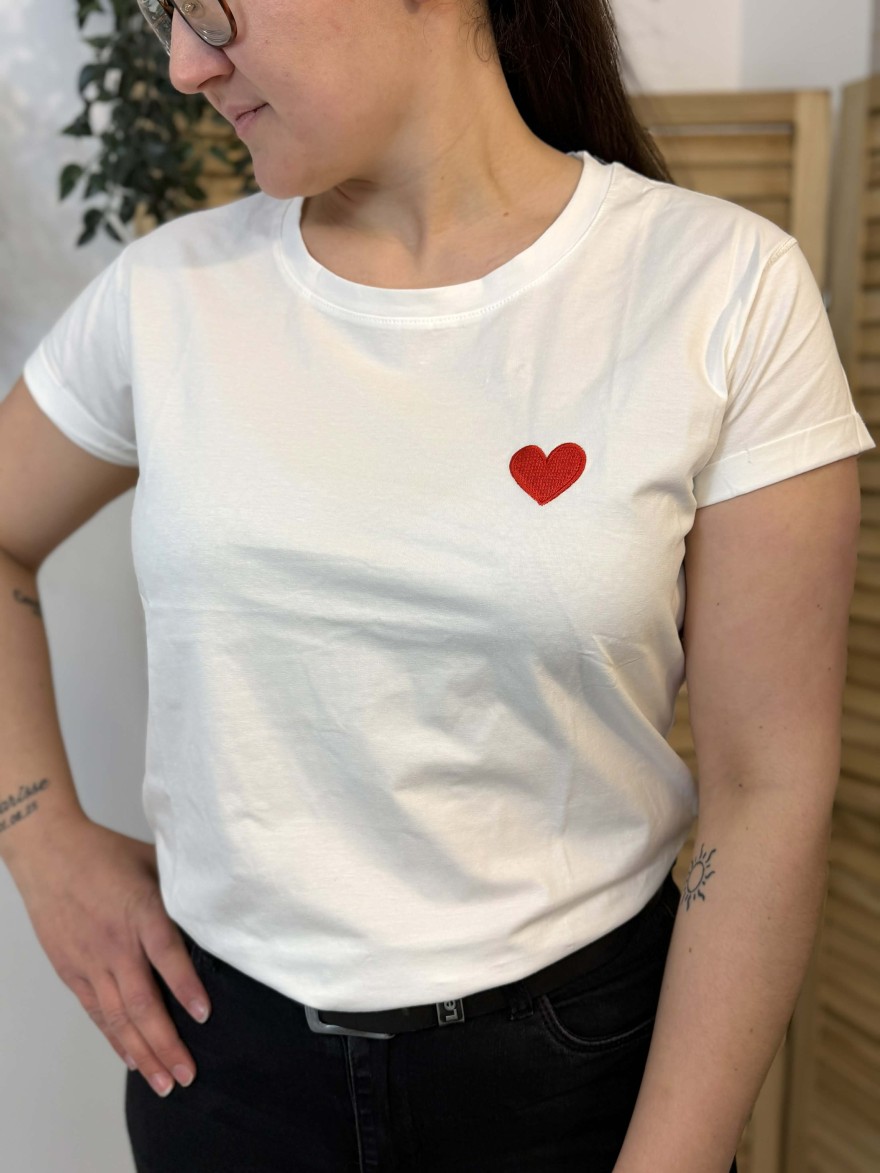 T-shirt Cœur Rouge coton coupe droite | Marina & Paloma