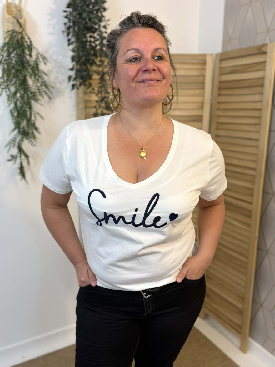 T-shirt Smile bleu grande taille coton | Marina & Paloma