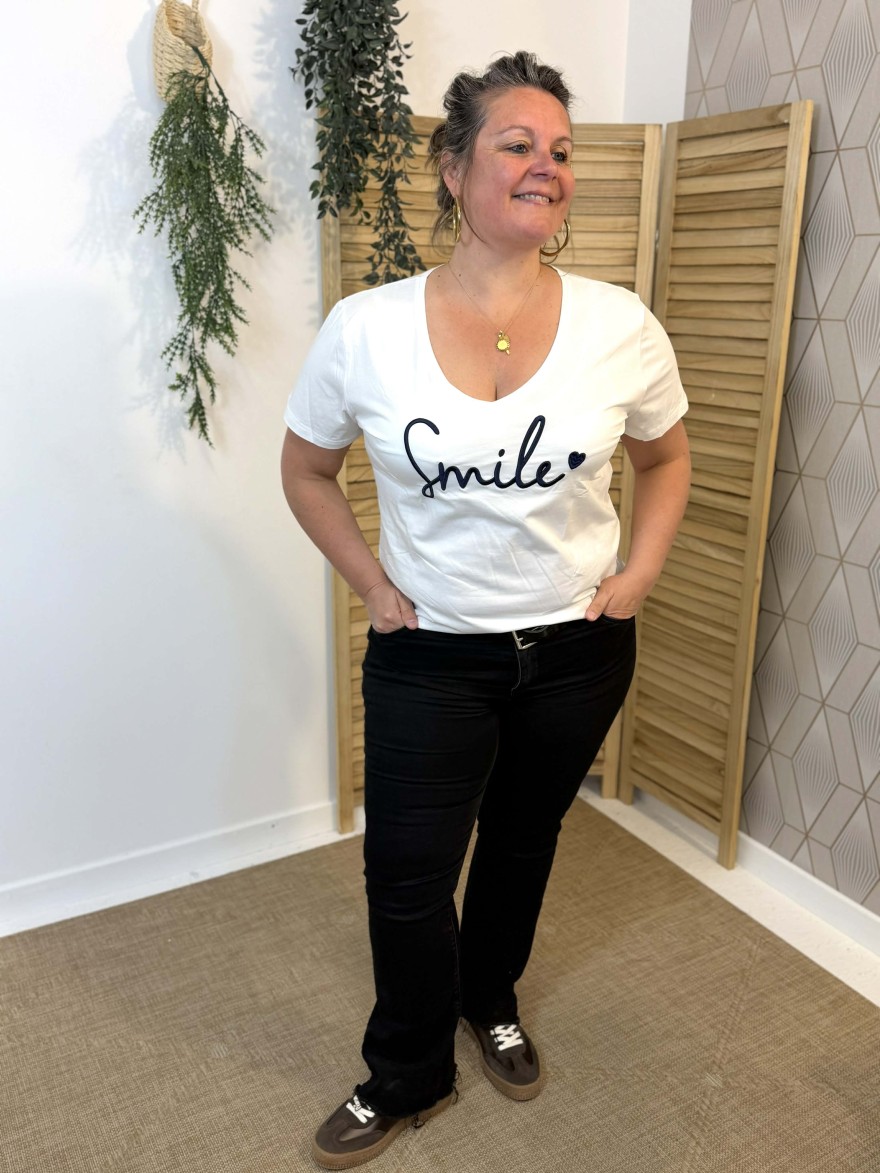 T-shirt Smile bleu grande taille coton | Marina & Paloma