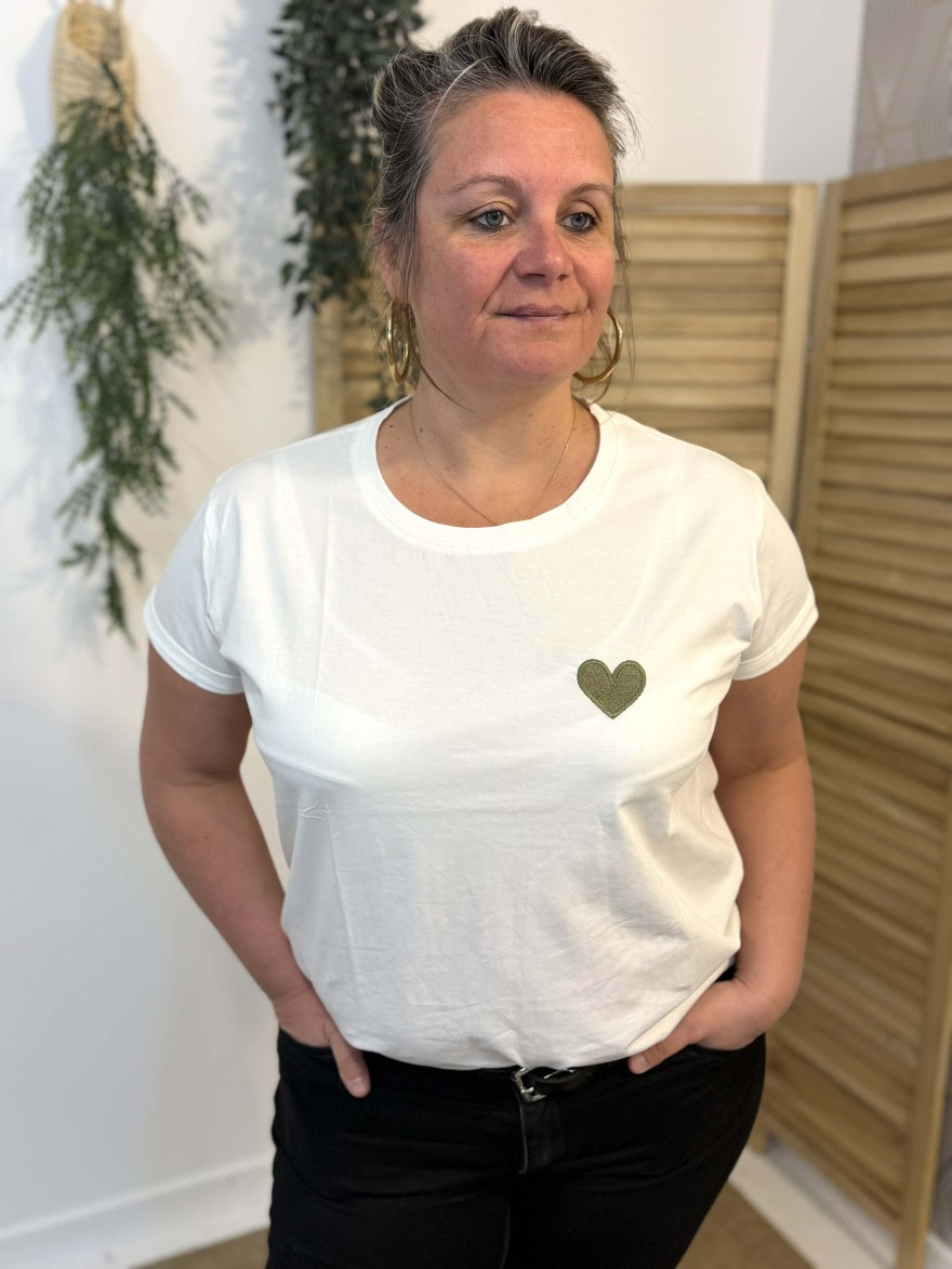 T-shirt grande taille cœur kaki Emma & Ella | Marina & Paloma