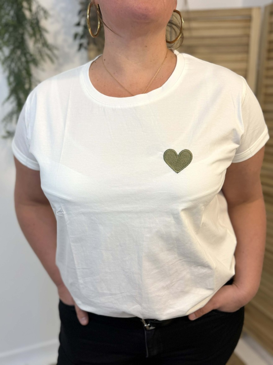 T-shirt grande taille cœur kaki Emma & Ella | Marina & Paloma