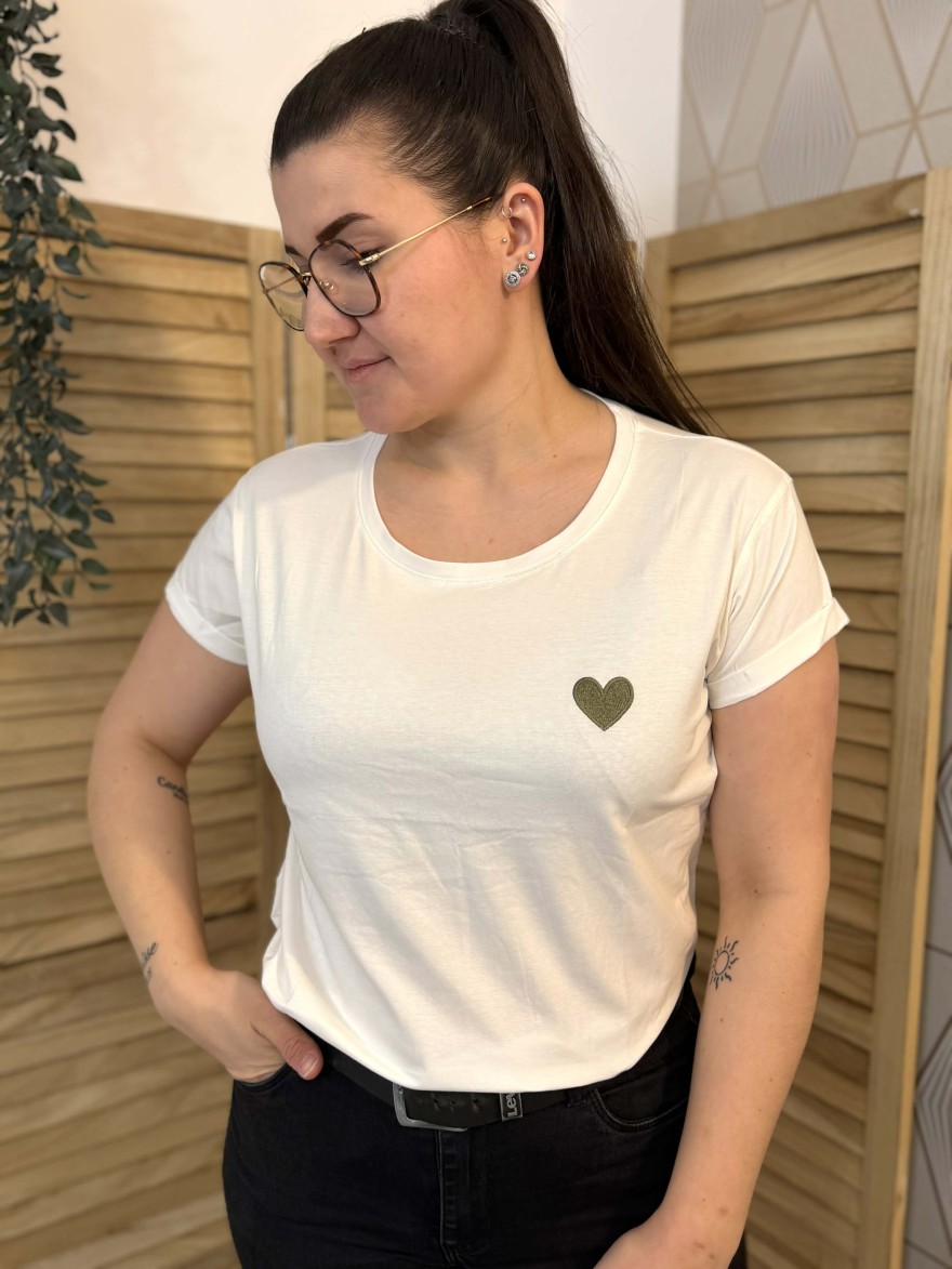 T-shirt cœur kaki femme Emma & Ella taille unique | Marina & Paloma