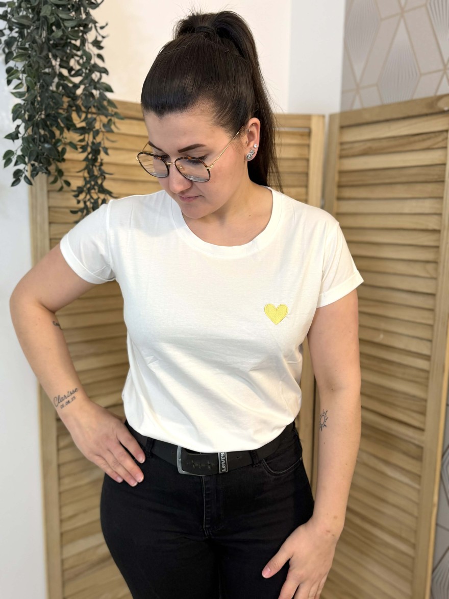 Tee Shirt Cœur Jaune Taille Unique Coton Doux Femme | Marina & Paloma