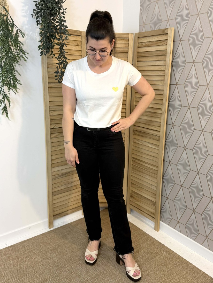 Tee Shirt Cœur Jaune Taille Unique Coton Doux Femme | Marina & Paloma