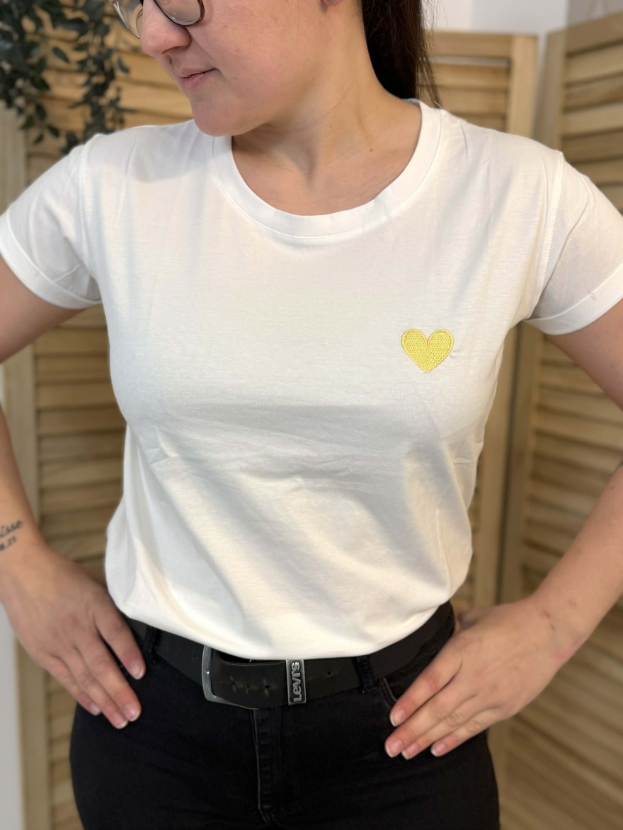 Tee Shirt Cœur Jaune Taille Unique Coton Doux Femme | Marina & Paloma