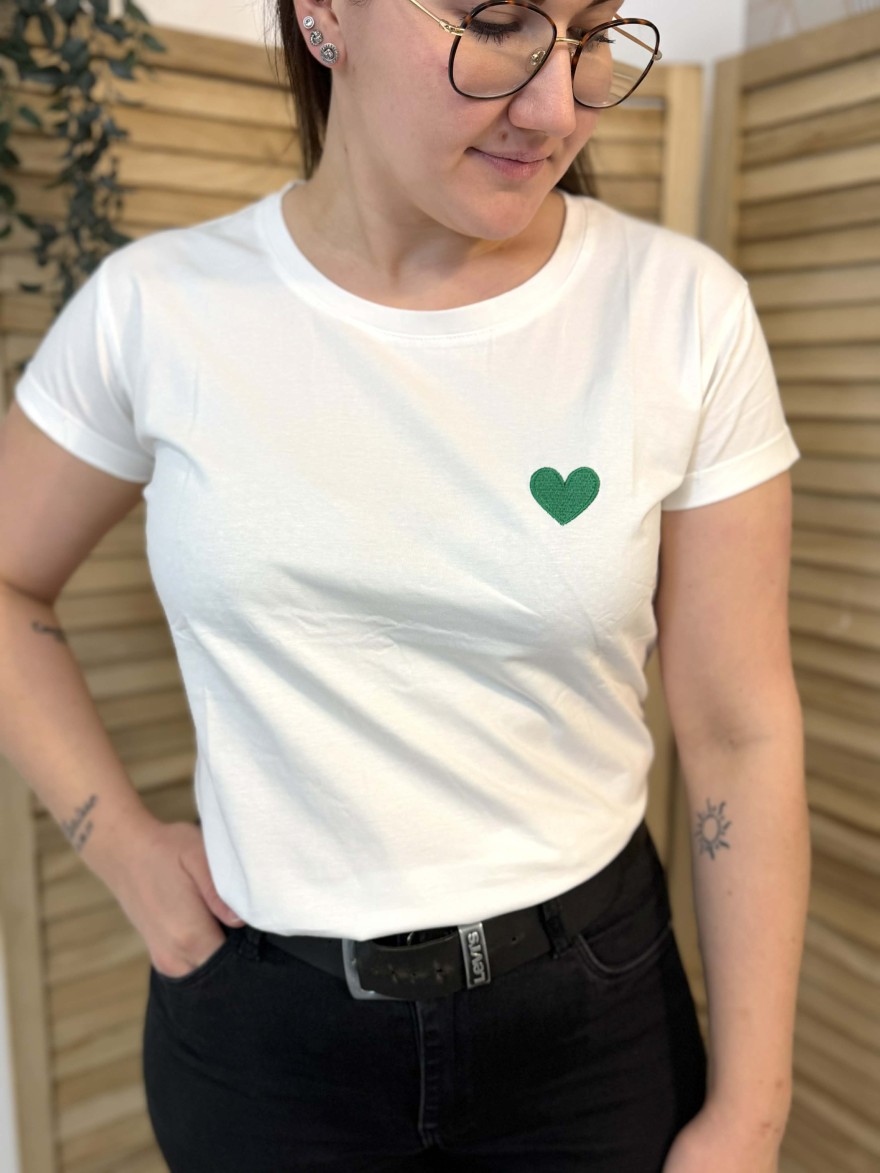 Tee Shirt Cœur Vert Taille Unique Coton Doux Femme | Marina & Paloma