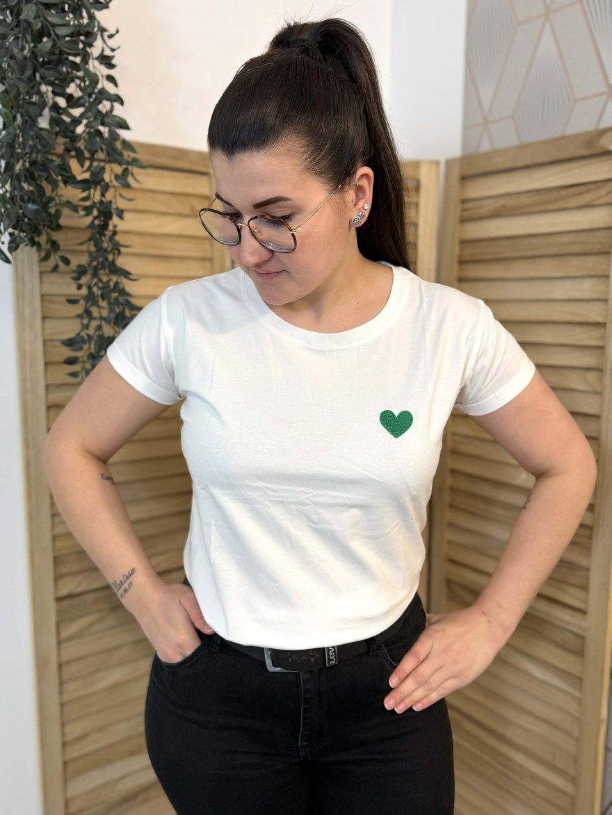Tee Shirt Cœur Vert Taille Unique Coton Doux Femme | Marina & Paloma
