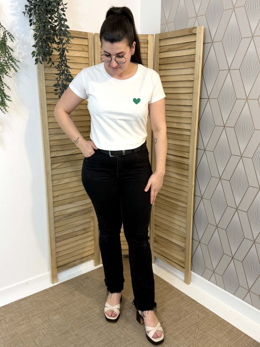 Tee Shirt Cœur Vert Taille Unique Coton Doux Femme | Marina & Paloma