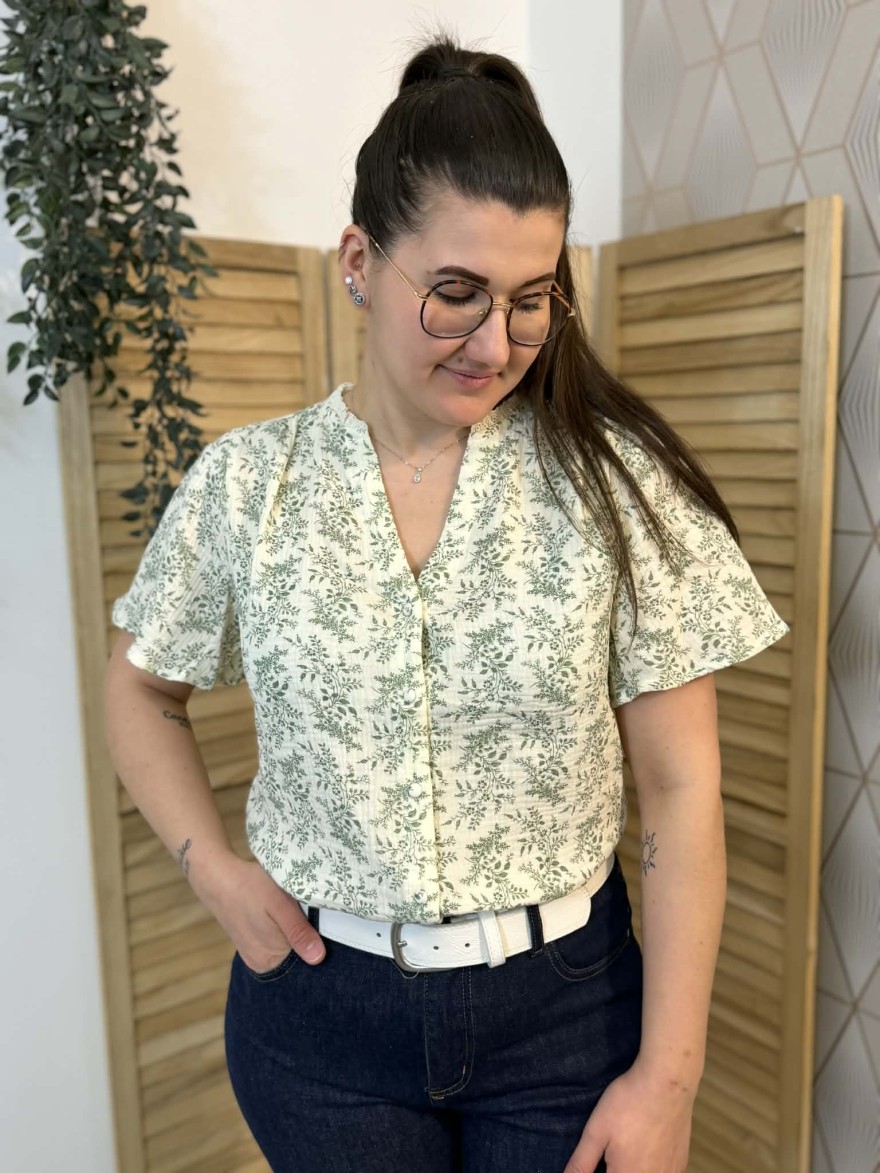 Chemisier Emma et Ella Vert fleuri col V coton léger | Marina & Paloma