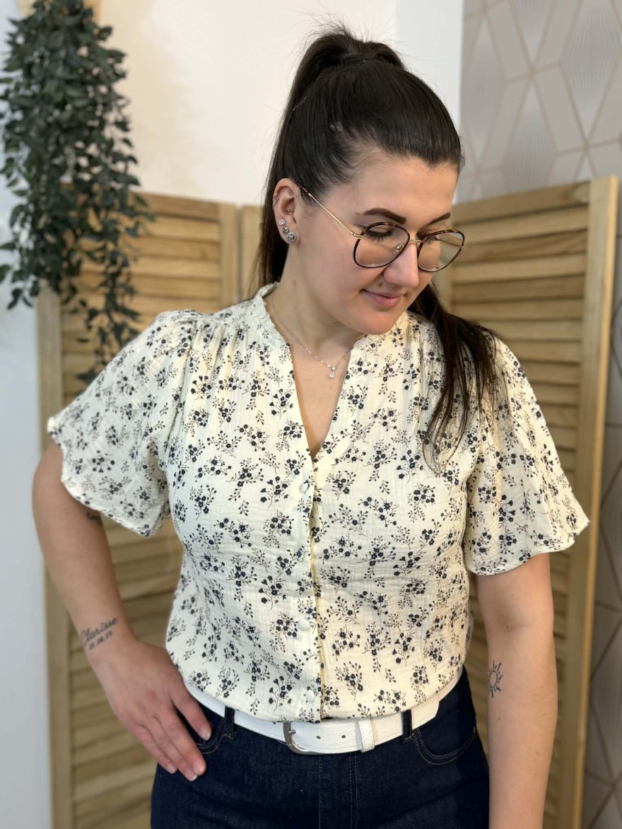 Chemisier Emma et Ella Rose fleuri coton léger col volanté | Marina & Paloma