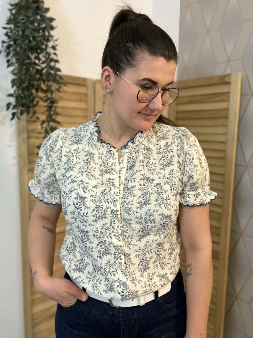 Chemisier Emma et Ella Bleu Fleuri Fluide Femme Élégant | Marina & Paloma