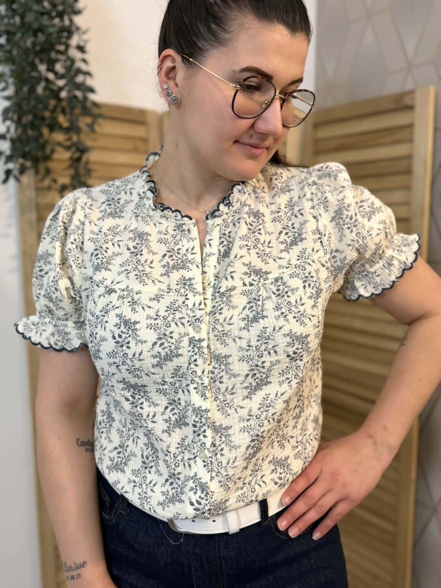 Chemisier Emma et Ella Bleu Fleuri Fluide Femme Élégant | Marina & Paloma