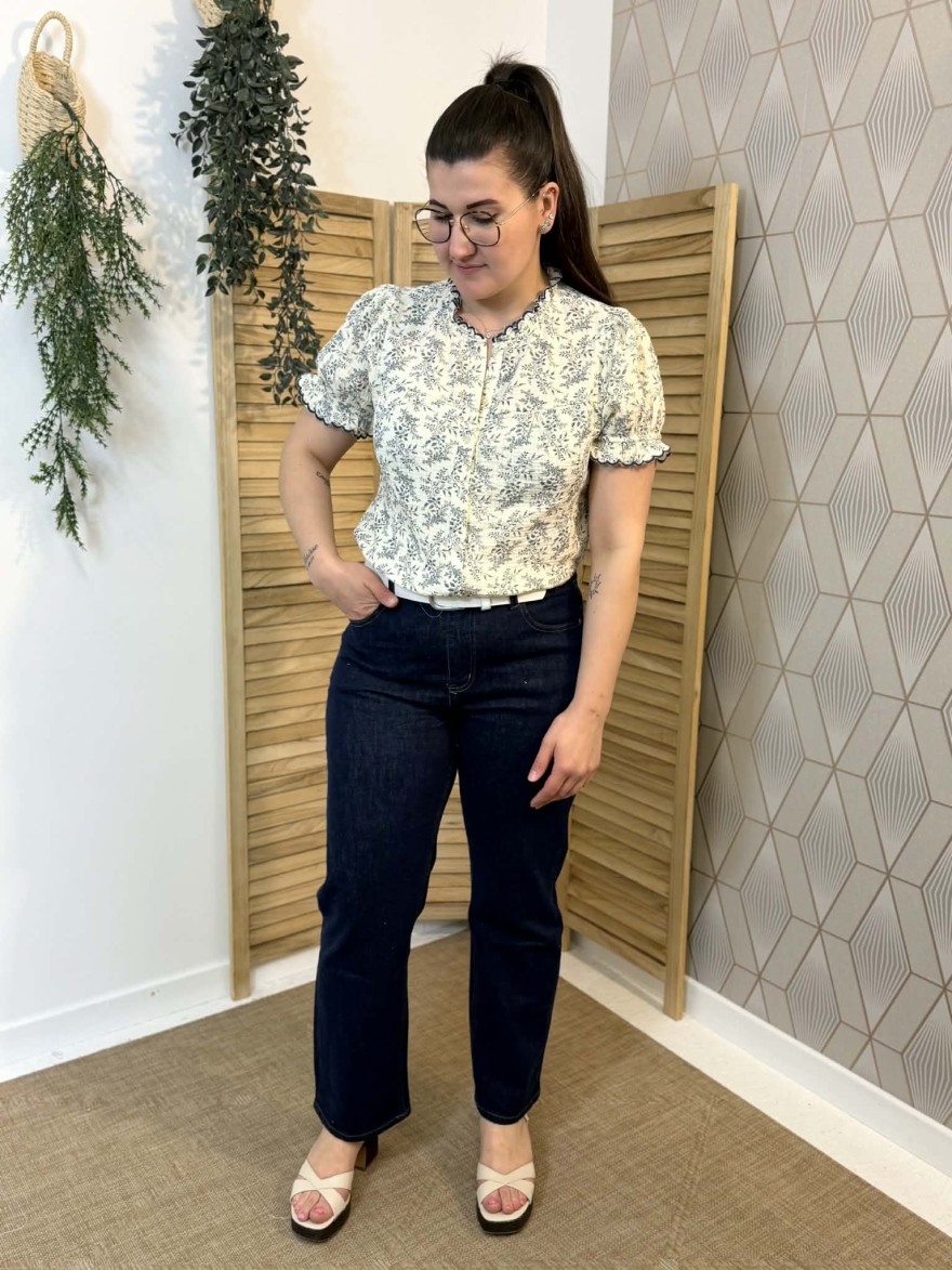 Chemisier Emma et Ella Bleu Fleuri Fluide Femme Élégant | Marina & Paloma