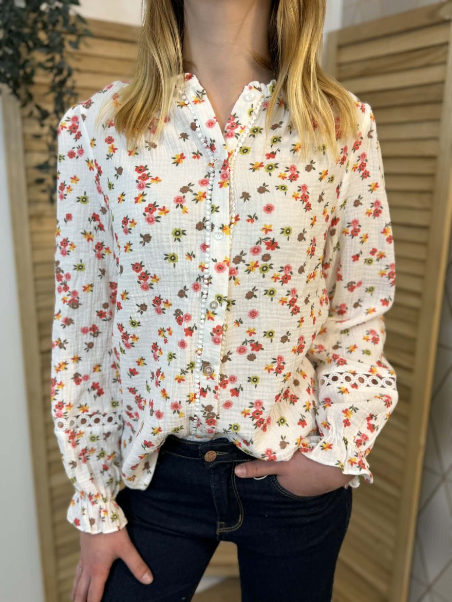 Chemisier Emma et Ella Rouge Fleuri Fluide Femme Élégant | Marina & Paloma