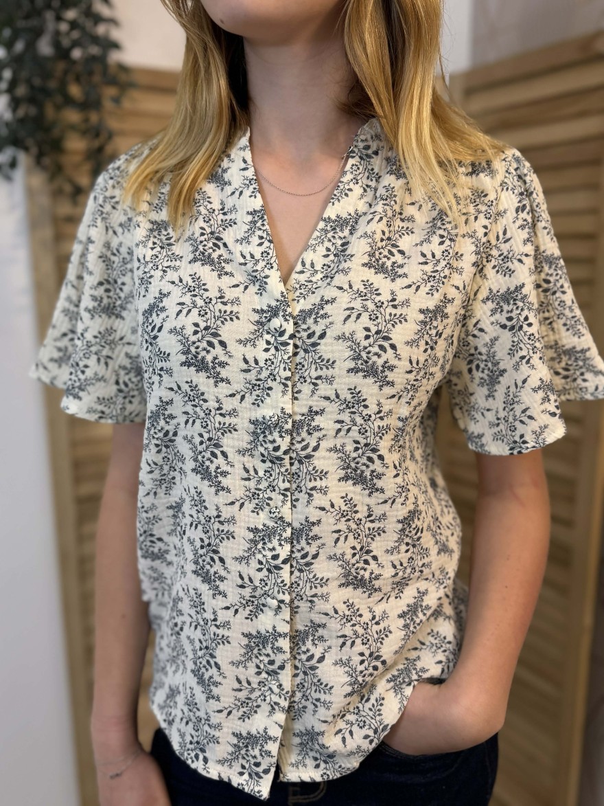 Chemisier Emma et Ella Bleu Fleuri Léger Femme | Marina & Paloma