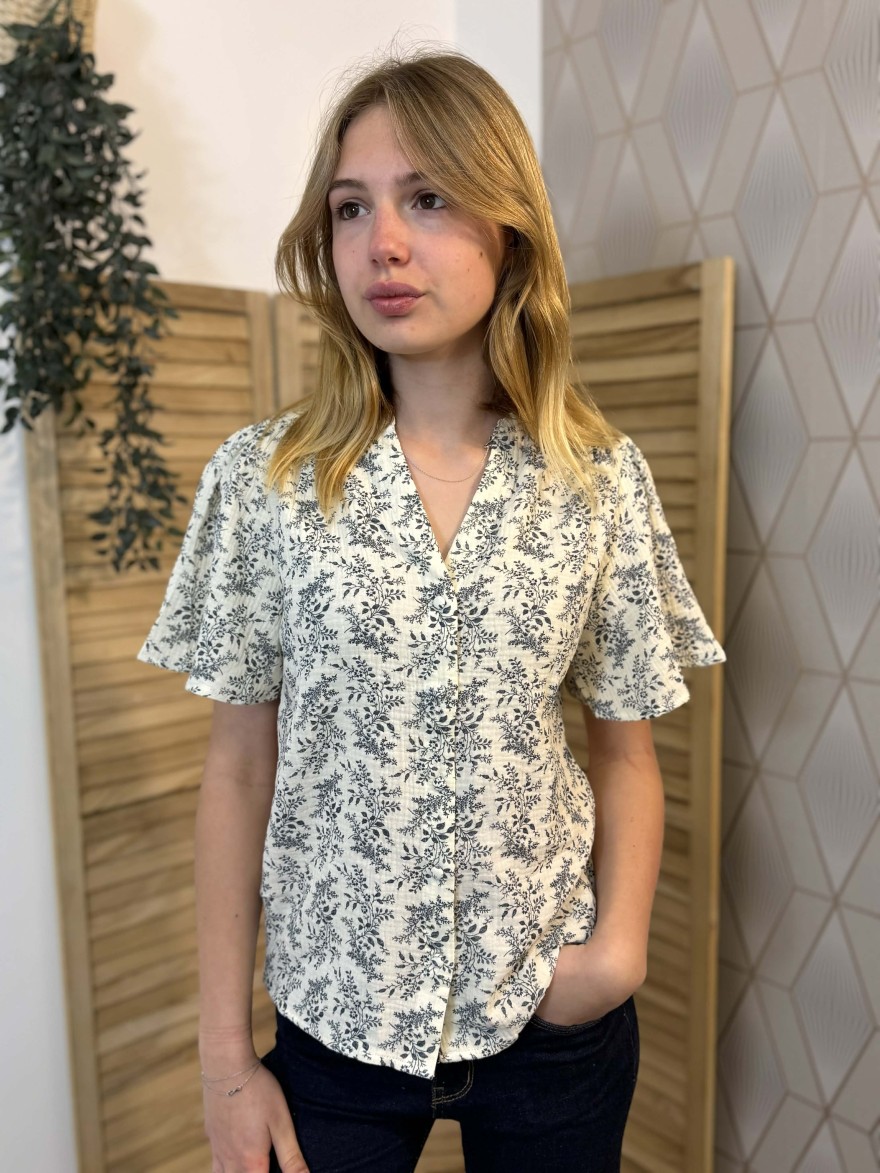 Chemisier Emma et Ella Bleu Fleuri Léger Femme | Marina & Paloma